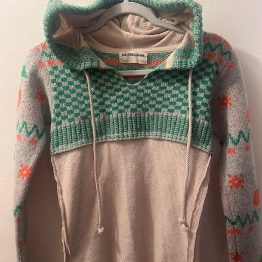 We The Free FP Cherry Cola Swit Cuff Knit Tie Pull On Oatmeal Combo Hoodie NEWXS